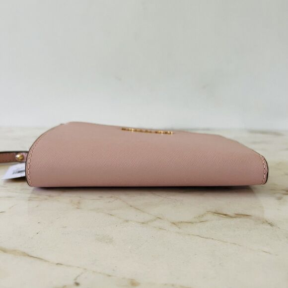 MICHAEL KORS Jet Set Travel Blossom Pale Pink Leather Double Zip Wallet Wristlet - Picture 3 of 7